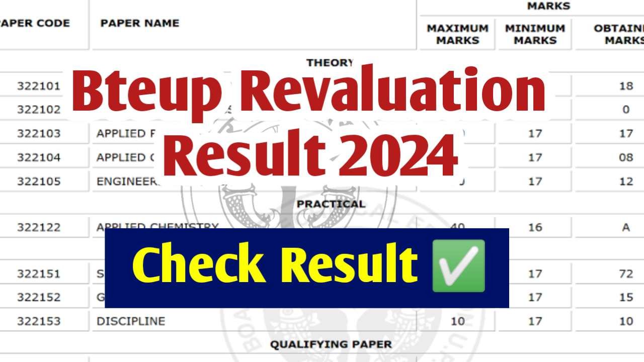 BTEUP Revaluation Result 2024 : बीटीईयूपी 2nd , 4th , 6th और डिप्लोमा  फार्मेसी रिचेक रिजल्ट इस दिन हो सकता है घोषित -